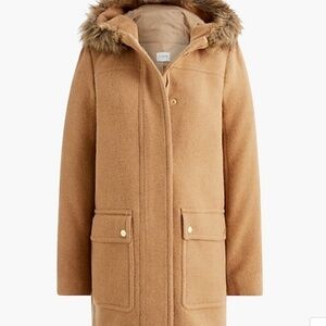 J. Crew Factory Vail Parka Faux Fur Trim Hood Wool Blend ~ Sz 00 ~ Acorn Tan